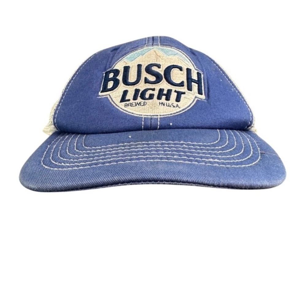 Busch Light Beer Trucker Hat Blue White Mesh Snapback Baseball Cap Logo Patch